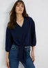 Navy V Neck Tie Front Blouse - Size 8 Image 1