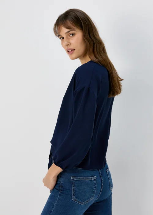 Navy V Neck Tie Front Blouse - Size 8 Image 2