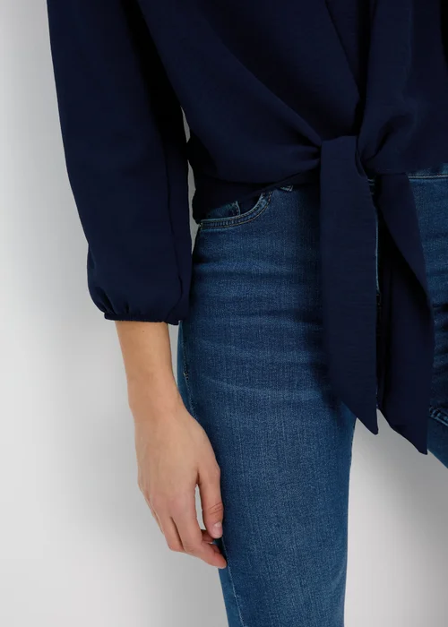 Navy V Neck Tie Front Blouse - Size 8 Image 3