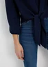 Navy V Neck Tie Front Blouse - Size 8 Image 3