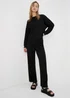 Black Textured Wide Leg Trousers - Size 8 Image 1