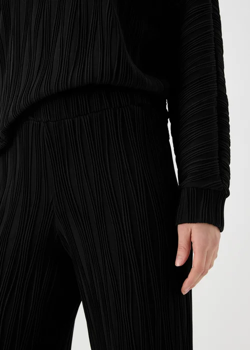 Black Textured Wide Leg Trousers - Size 8 Image 3