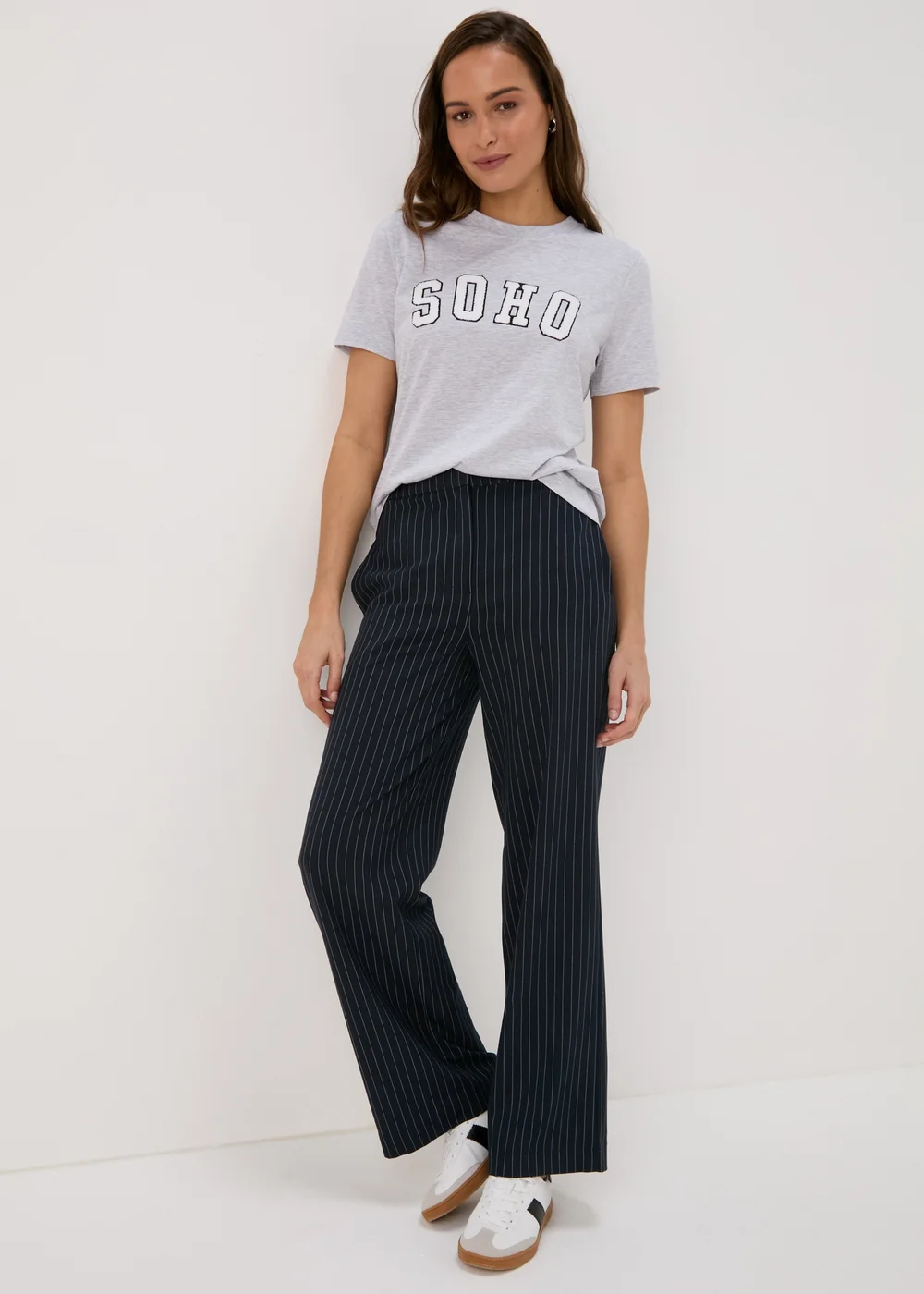 Navy Pinstripe Tailored Trousers - 8 Image 1
