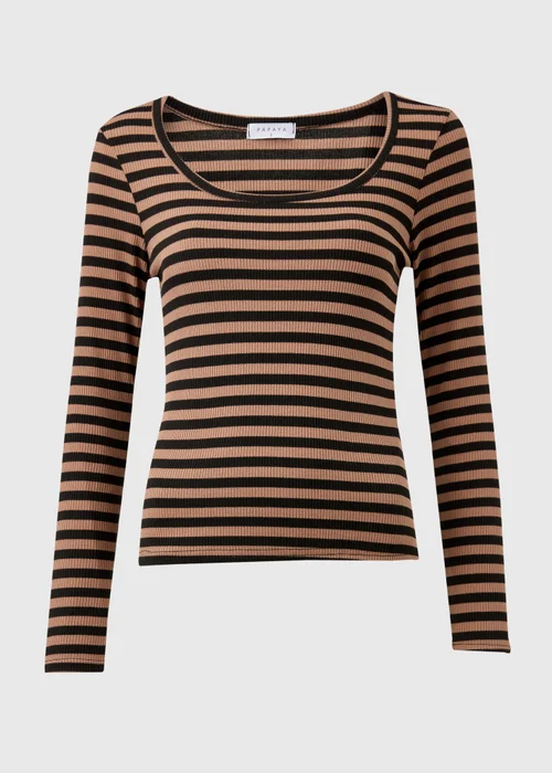 Camel Stripe Scoop Neck Top - 8 Image 1