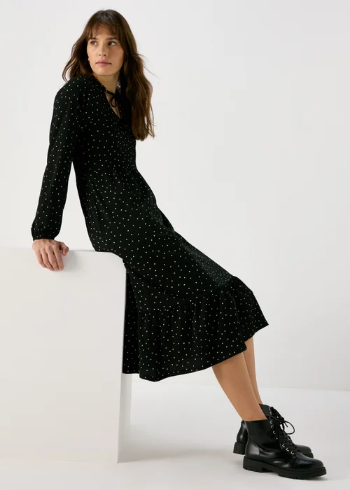 Black Tie Neck Midi Dress - 8 Image 1