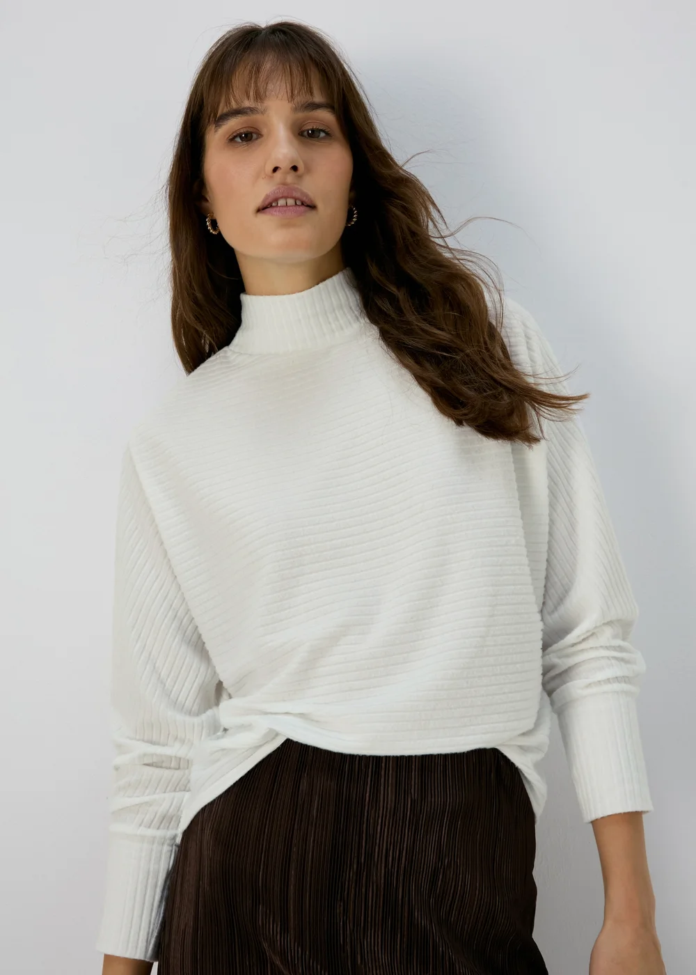 Ivory Rib High Neck Top - Small Image 1