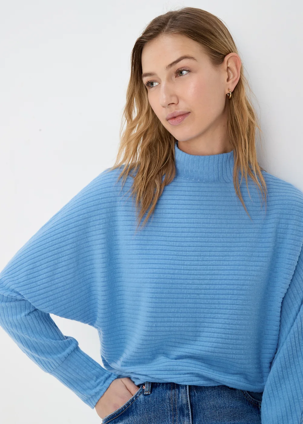 Blue Rib High Neck Top - S Image 3