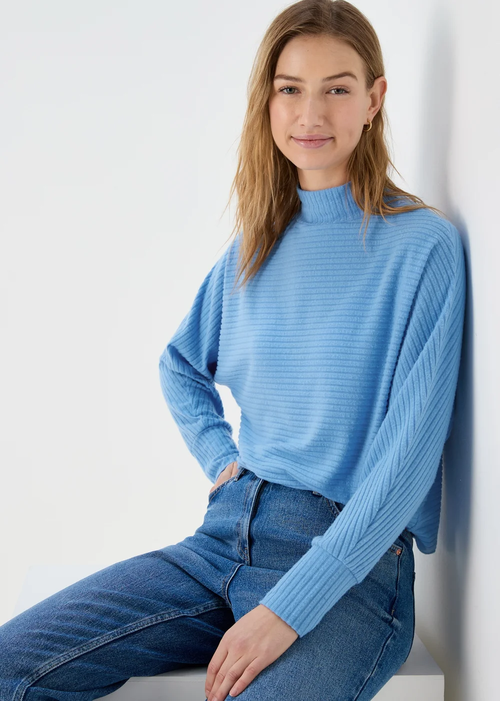 Blue Rib High Neck Top - S Image 1