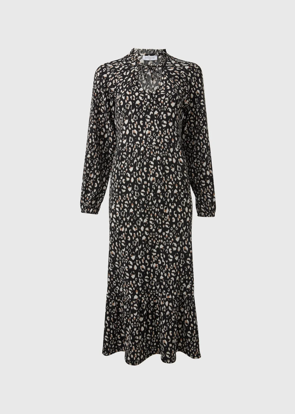 Black Animal Print Neck Tie Midi Dress - 8 Image 5