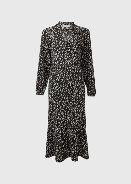 Black Animal Print Neck Tie Midi Dress - 8 Image 5