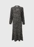 Black Animal Print Neck Tie Midi Dress - 8 Image 5