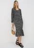 Black Animal Print Neck Tie Midi Dress - 8 Image 4
