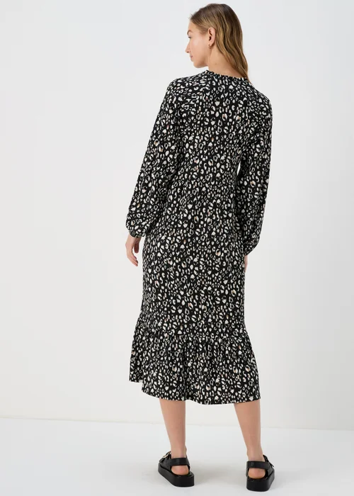 Black Animal Print Neck Tie Midi Dress - 8 Image 2