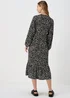 Black Animal Print Neck Tie Midi Dress - 8 Image 2
