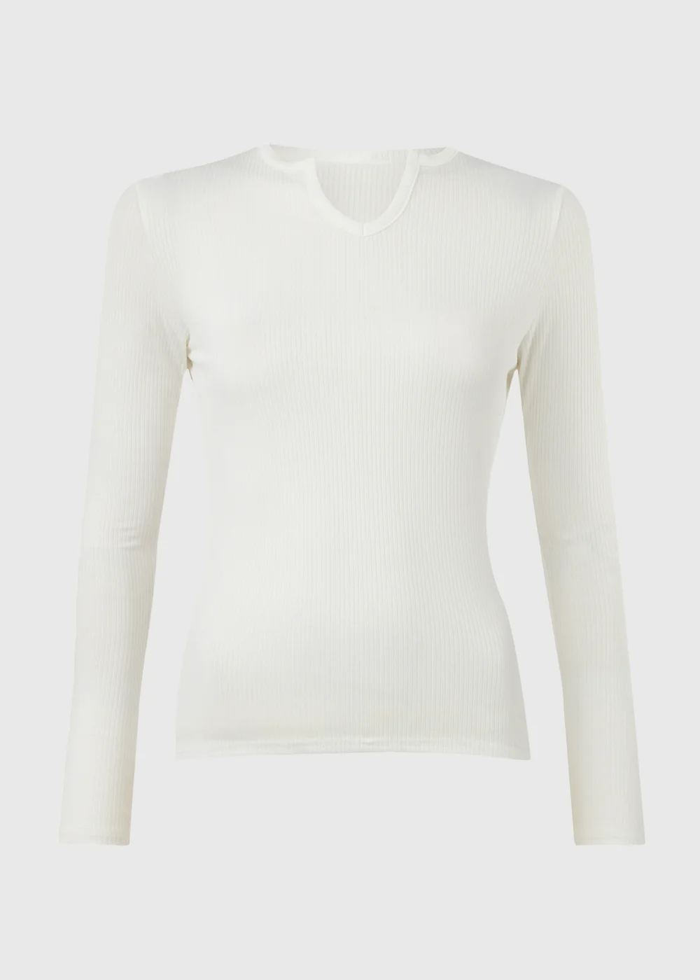 Ivory Rib Notch Neck Long Sleeve Top - Size 8 Image 5