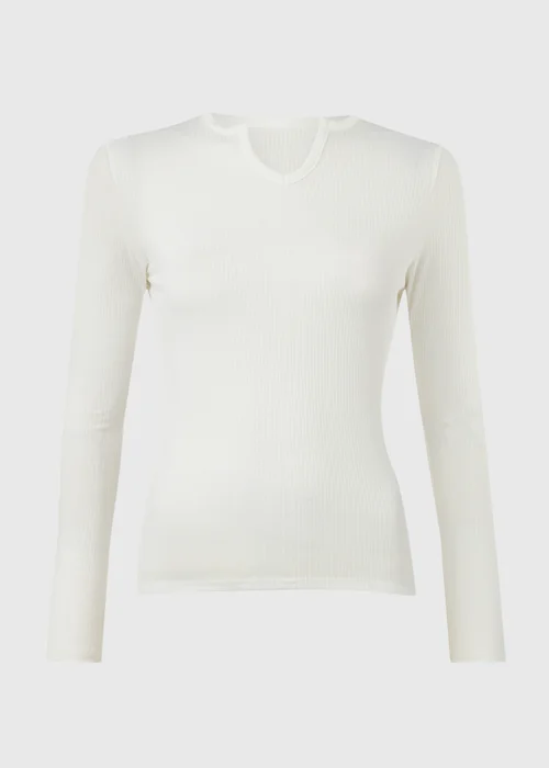 Ivory Rib Notch Neck Long Sleeve Top - Size 8 Image 5