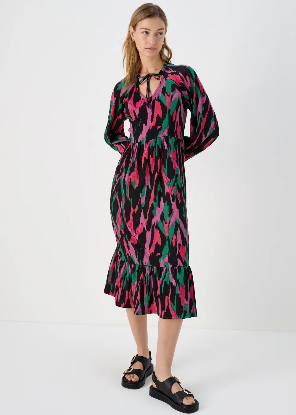 Multicolour Tie Neck Midi Dress - 8 Image 4