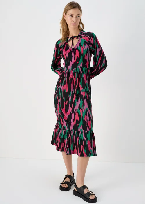 Multicolour Tie Neck Midi Dress - 8 Image 4