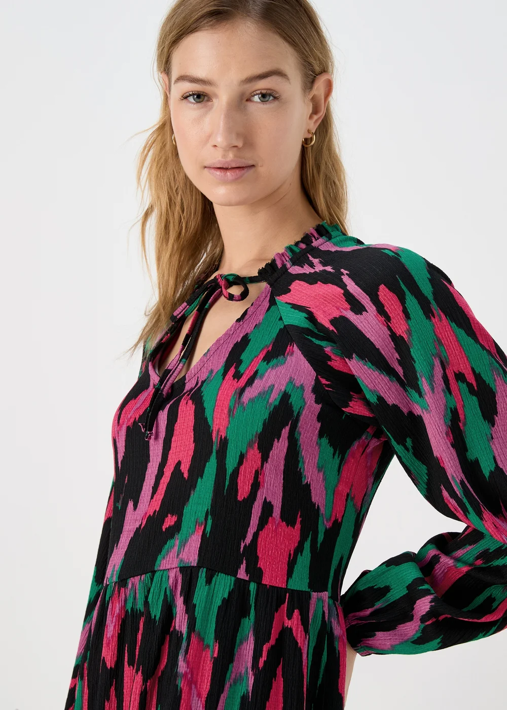 Multicolour Tie Neck Midi Dress - 8 Image 3