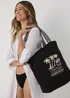 Black Printed Canvas Beach Bag - One Size Image 1