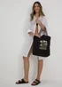 Black Printed Canvas Beach Bag - One Size Image 2