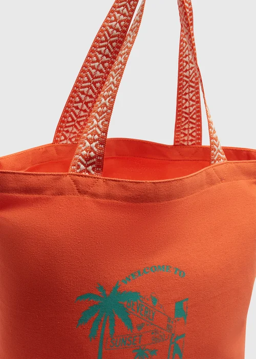 Orange Printed Canvas Beach Bag - One Size Image 2
