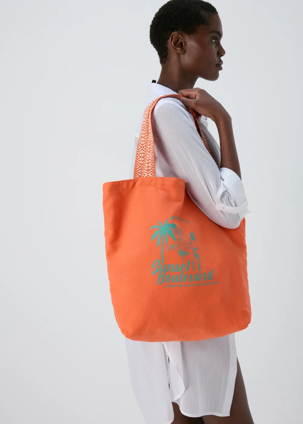 Orange Printed Canvas Beach Bag - One Size Image 1