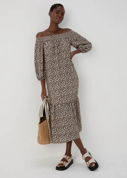 Brown Leopard Print Bardot Dress - 8 Image 1
