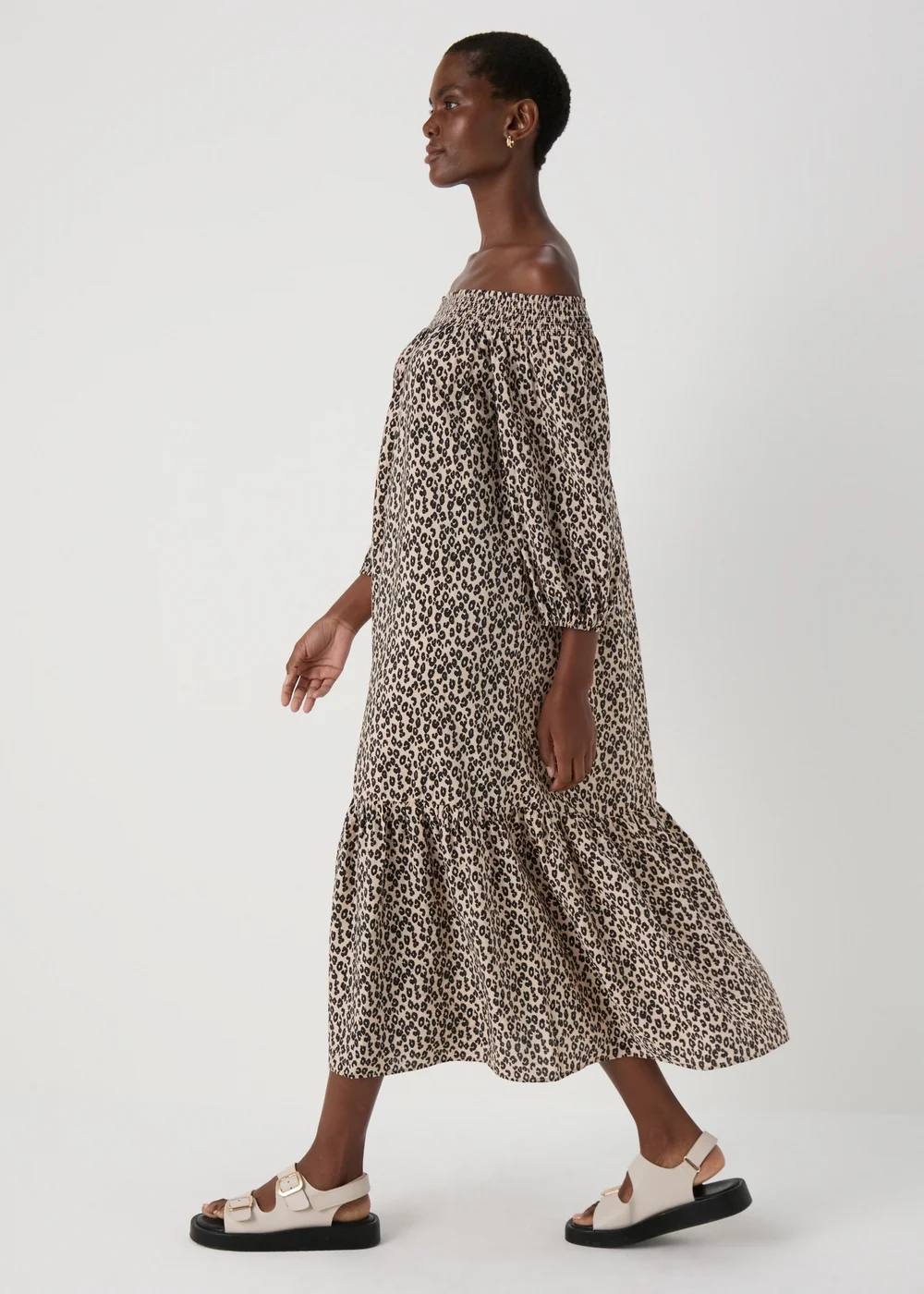 Brown Leopard Print Bardot Dress - 8 Image 4