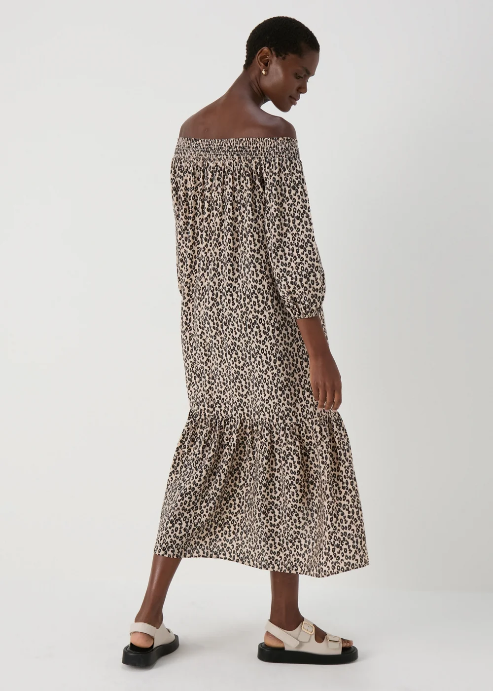 Brown Leopard Print Bardot Dress - 8 Image 2