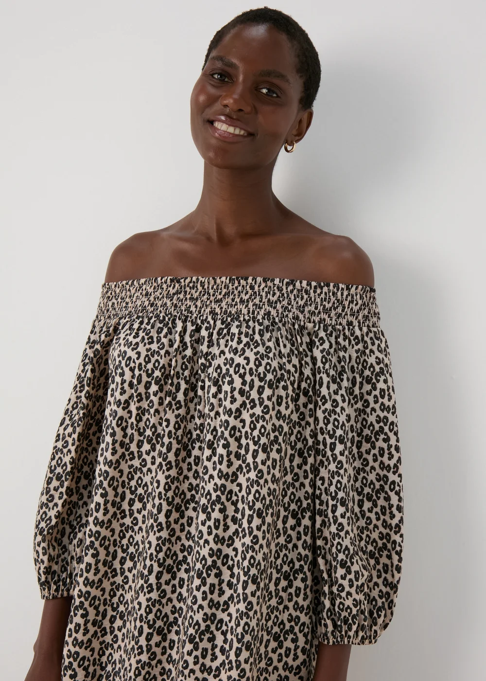 Brown Leopard Print Bardot Dress - 8 Image 3