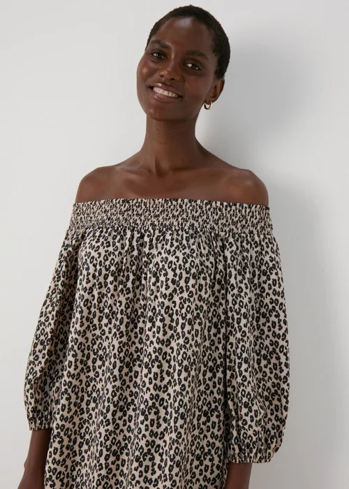 Brown Leopard Print Bardot Dress - 8 Image 3