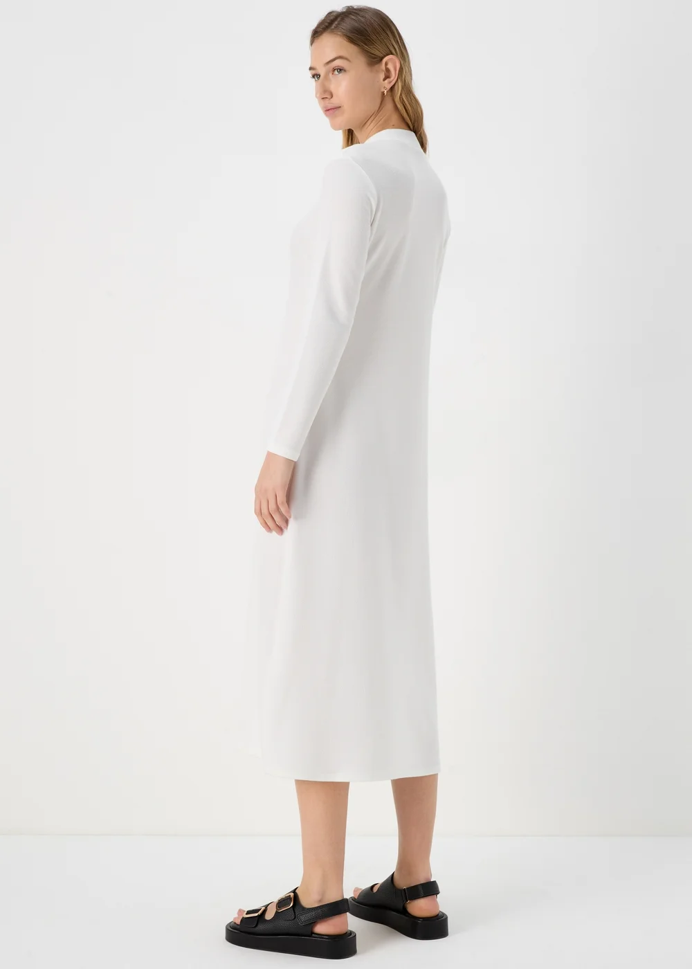 Ivory Rib Midi High Neck Dress - 8 Image 2