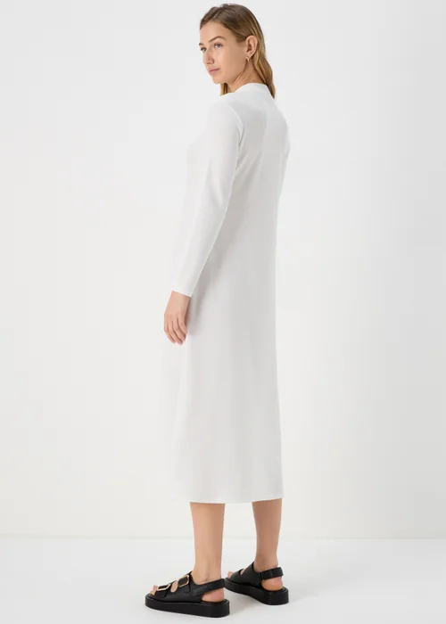 Ivory Rib Midi High Neck Dress - 8 Image 2