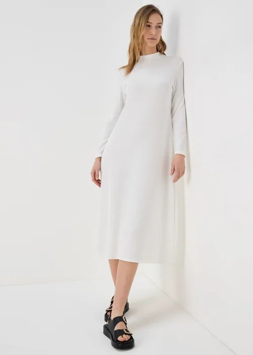 Ivory Rib Midi High Neck Dress - 8 Image 1