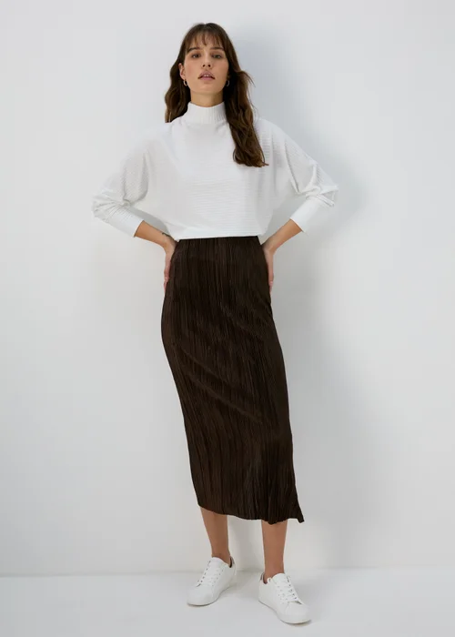 Brown Plisse Midi Skirt - Size 8 Image 1
