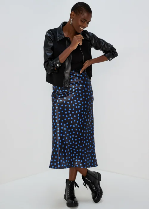 Blue Spot Satin Midi Skirt - 8 Image 1