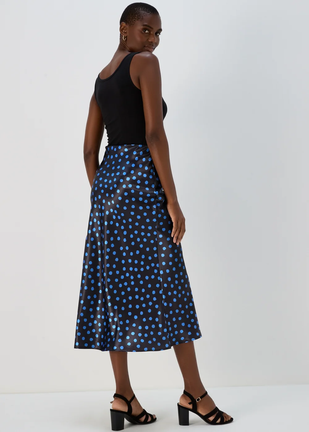 Blue Spot Satin Midi Skirt - 8 Image 2