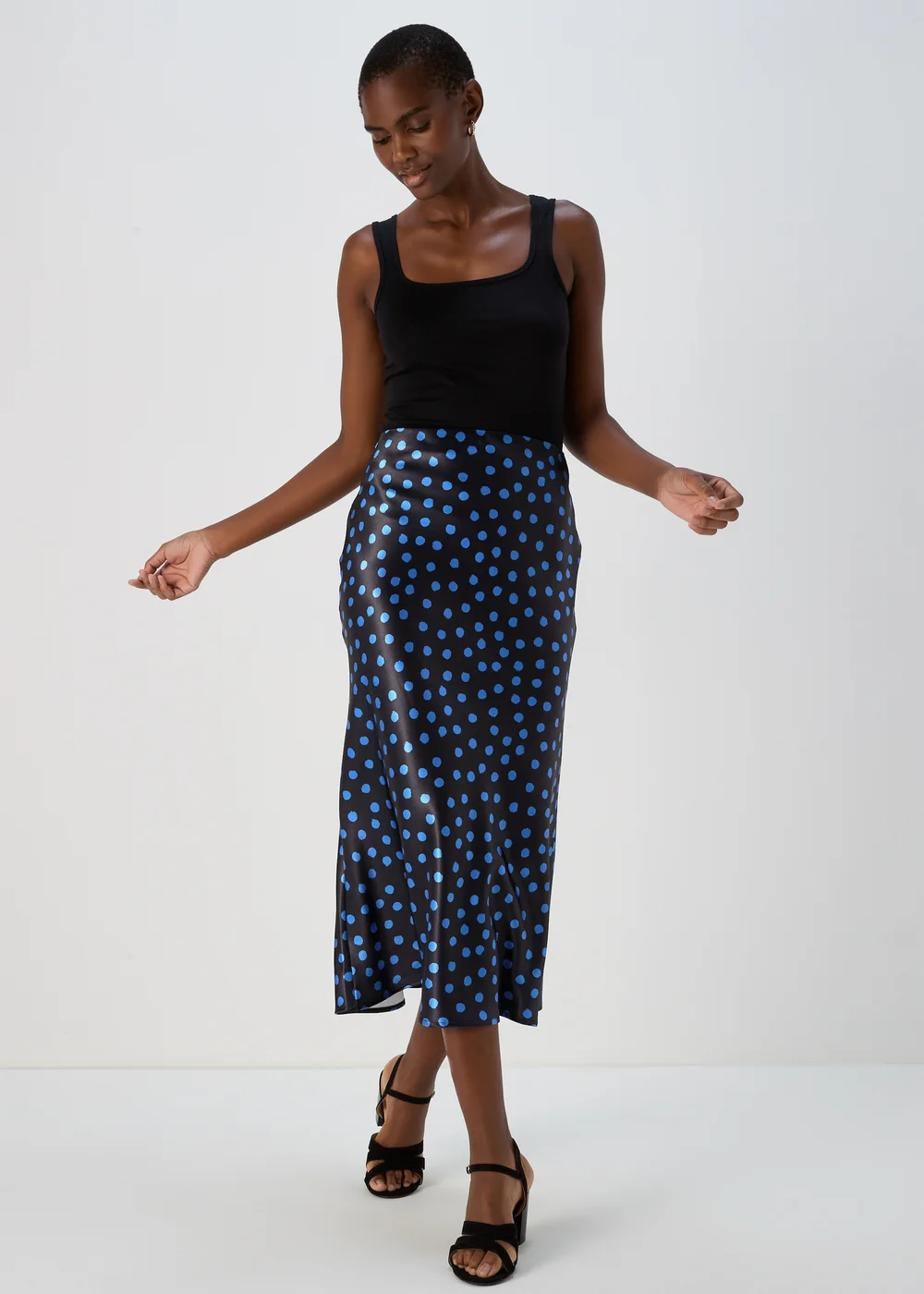 Blue Spot Satin Midi Skirt - 8 Image 4