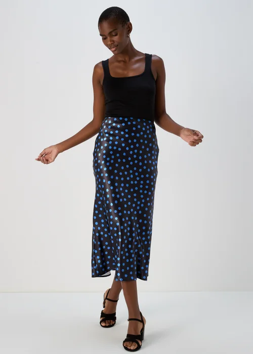 Blue Spot Satin Midi Skirt - 8 Image 4