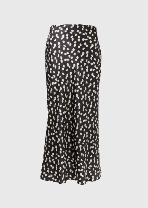 Black Daisy Print Satin Midi Skirt - 8 Image 5
