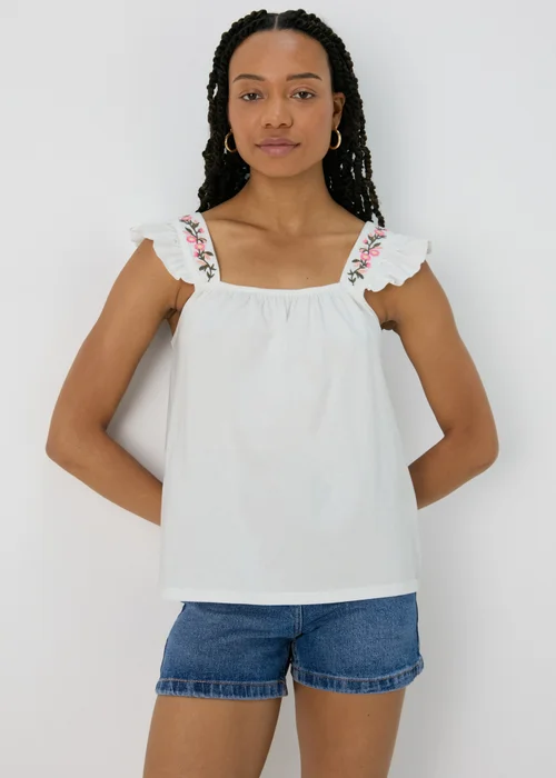 White Embroidered Vest Top - 8 Image 1