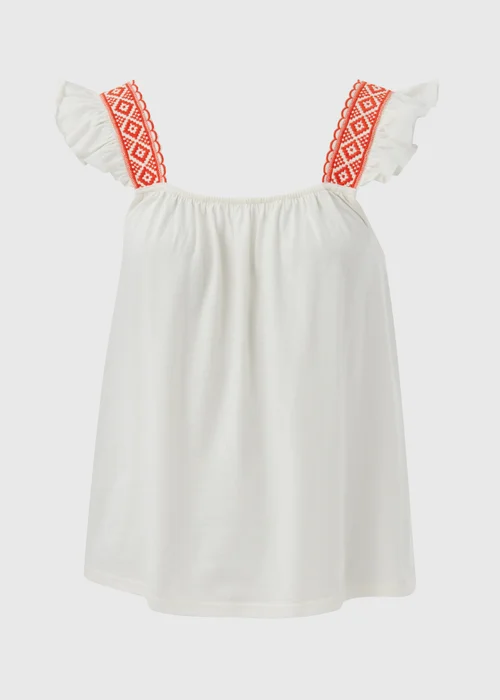 Cream & Coral Strap Embroidered Vest - Size 8 Image 5