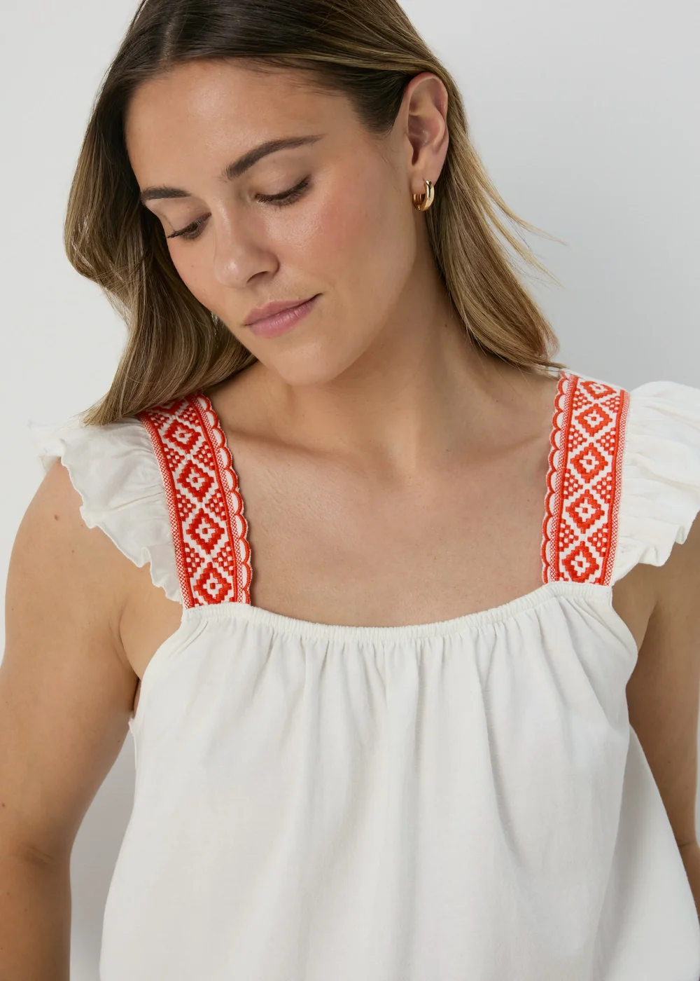 Cream & Coral Strap Embroidered Vest - Size 8 Image 3