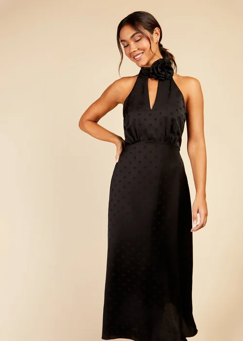 Little Mistress Black Spot Hammered Satin Dress - 8 Image 4