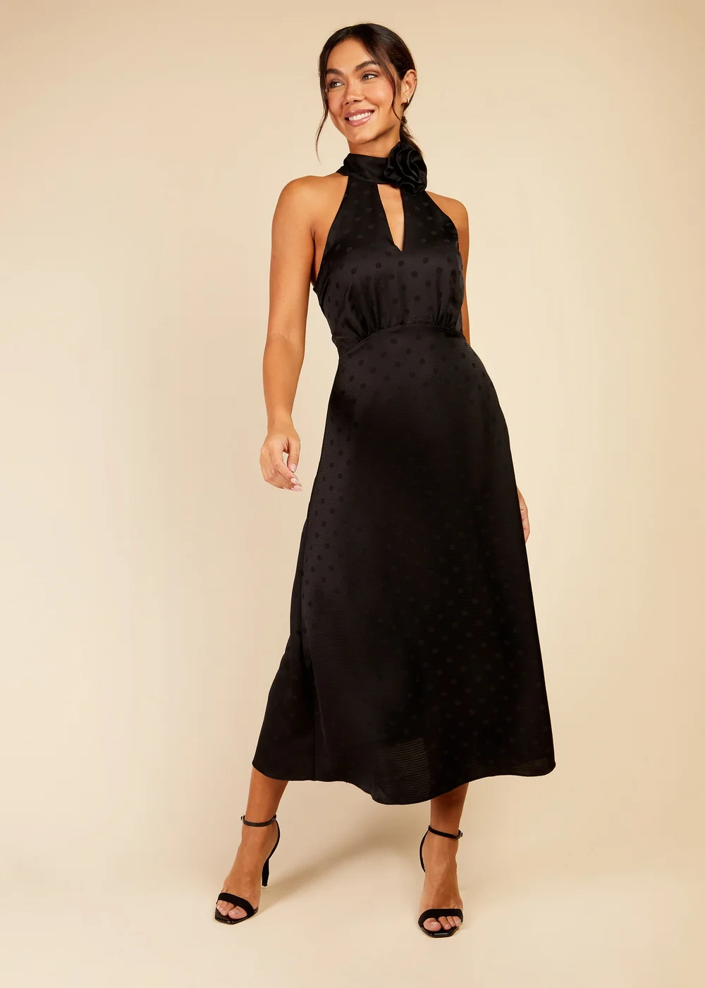 Little Mistress Black Spot Hammered Satin Dress - 8 Image 1