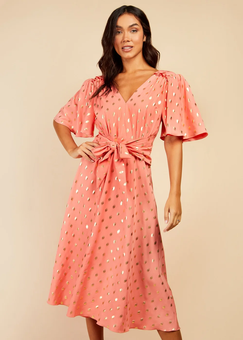 Little Mistress Coral Spot Midi Dress - 8 Image 4