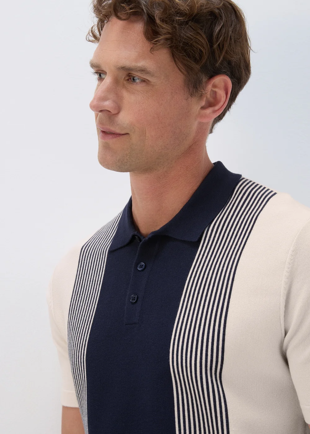 Navy Stripe Buttoned Polo Shirt - S Image 3