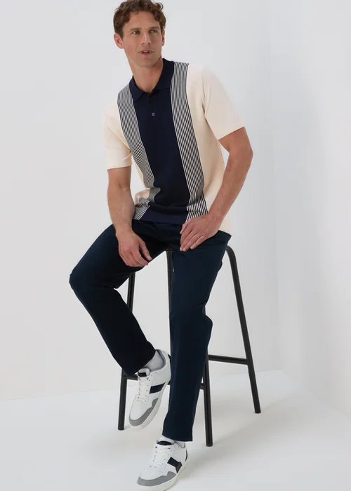 Navy Stripe Buttoned Polo Shirt - S Image 4