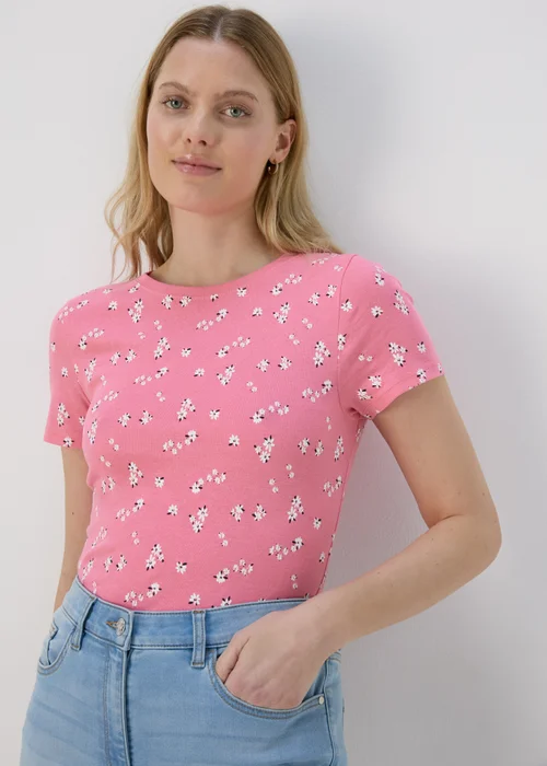 Pink Floral Print T-Shirt - 8 Image 1